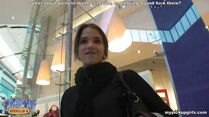 Pickup in a shopping center. Meeting a cute girl and fucking in the toilet