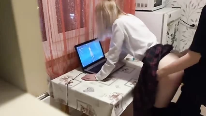 Lifts up her sister's skirt and fucks her