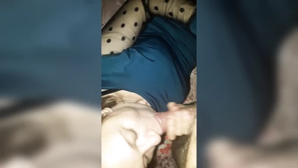 Prepares penis for sex with lips
