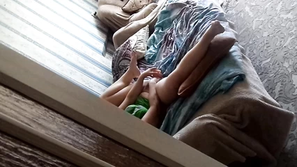 Mature wife jerks off and I spy