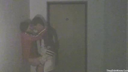 Fuck girlfriend on a hidden camera in the entrance
