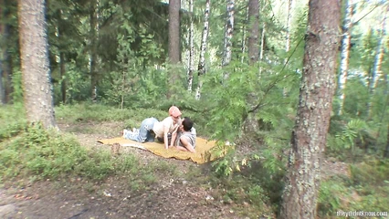 Sweet couple indulges in carnal pleasures in the forest