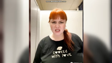 Red-haired chick on air