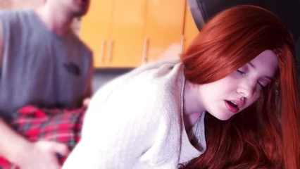 Red-haired girl let herself be fucked in the kitchen