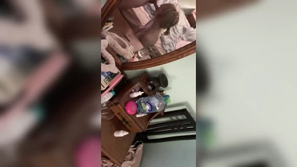 Blowjob from an informal girl at the mirror