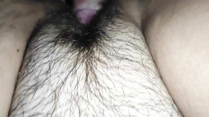 Morning sex with cum on hairy pussy