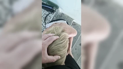Takes a cheek in the entrance and gets sperm on her chest