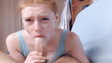 Cousin Evgeniya sucks a big cock