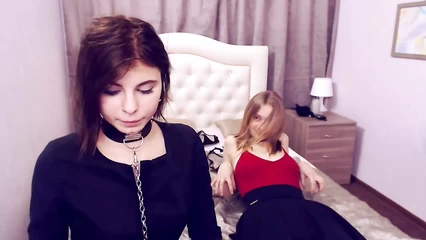 Babes communicate via webcam with a client