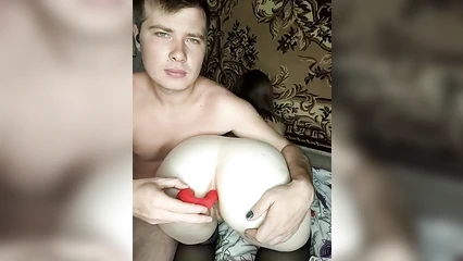 Helped my beloved jerk off her hole