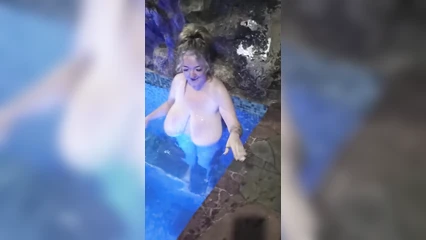 Busty mom naked in the pool