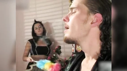 Anal sex with a maid in stockings