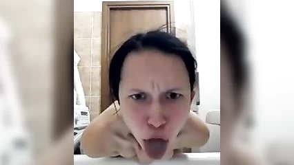 Girl fooling around in the bathroom