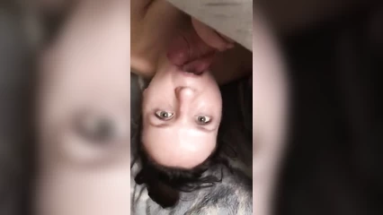 Brunette greedily sucks dick