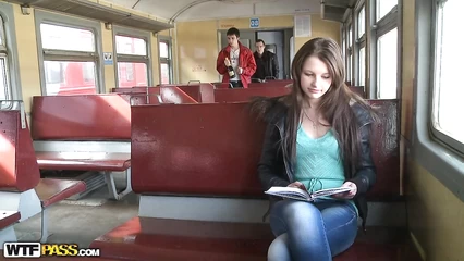 The guys picked up a girl on a train for a threesome in an apartment