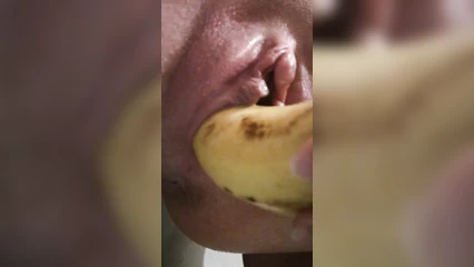 Banana in pussy and finger in ass