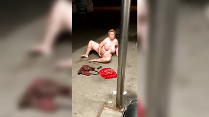 Fat woman jerks off on the street