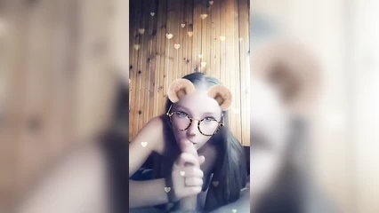 Girl with ears gives blowjob
