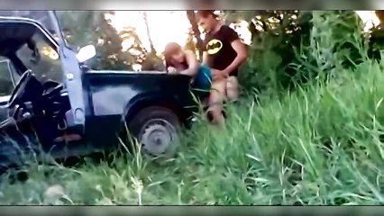 Drunk whores are fucked outdoors