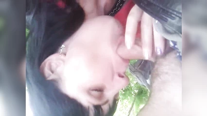 Slut gives blowjob to a married man in a clearing