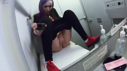Extreme girl jerks off in the airplane toilet