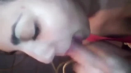 Galya is diligently busy giving blowjob