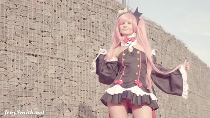 Walks around in an anime slut costume and shows off her pussy