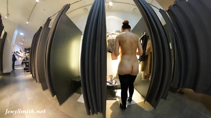 Walking redhead without panties