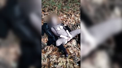 Baby cums in the autumn forest