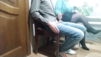 Lady in pantyhose masturbates fetishist